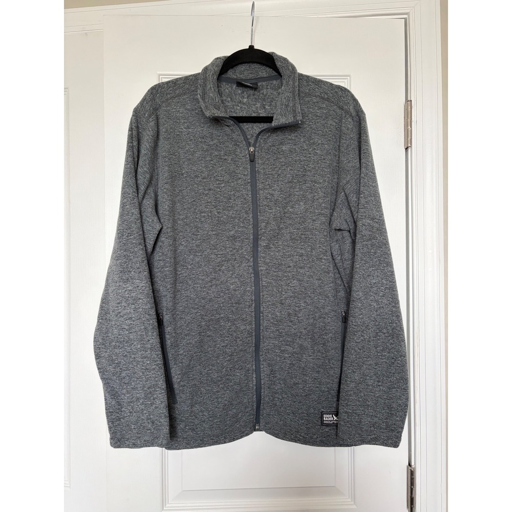 Eddie Bauer Mens Full Zip Fleece Jacket Gray Heathered Mock Neck Size M